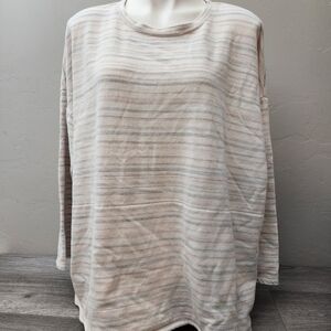 J Jill‎ Cream Tunic Top Size XL Reversed Stripes Pockets Round Neck Oversized
